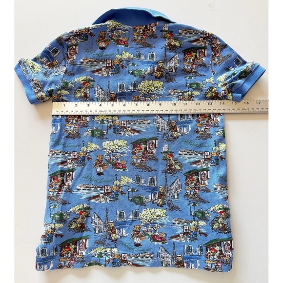 Ralph Lauren Kids Bear Paris Polo Print Shirt In Size 7 - Picture 3 of 5